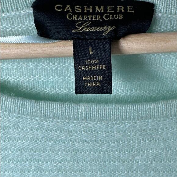Charter Club Luxury 100% Cashmere Relaxed Fit Sweater Top Mint Green Gray Size L - Picture 5 of 10